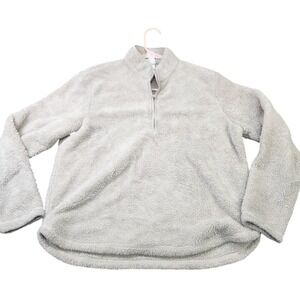 H&M Sweater Womens Medium White Sherpa Fleece 1/4 Zip Mock Neck Pullover
